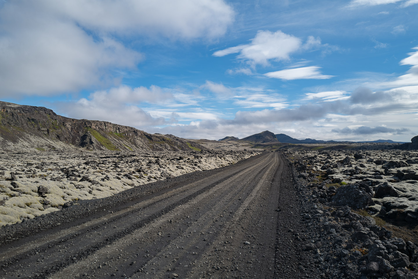 Road into the distance with a blue sky